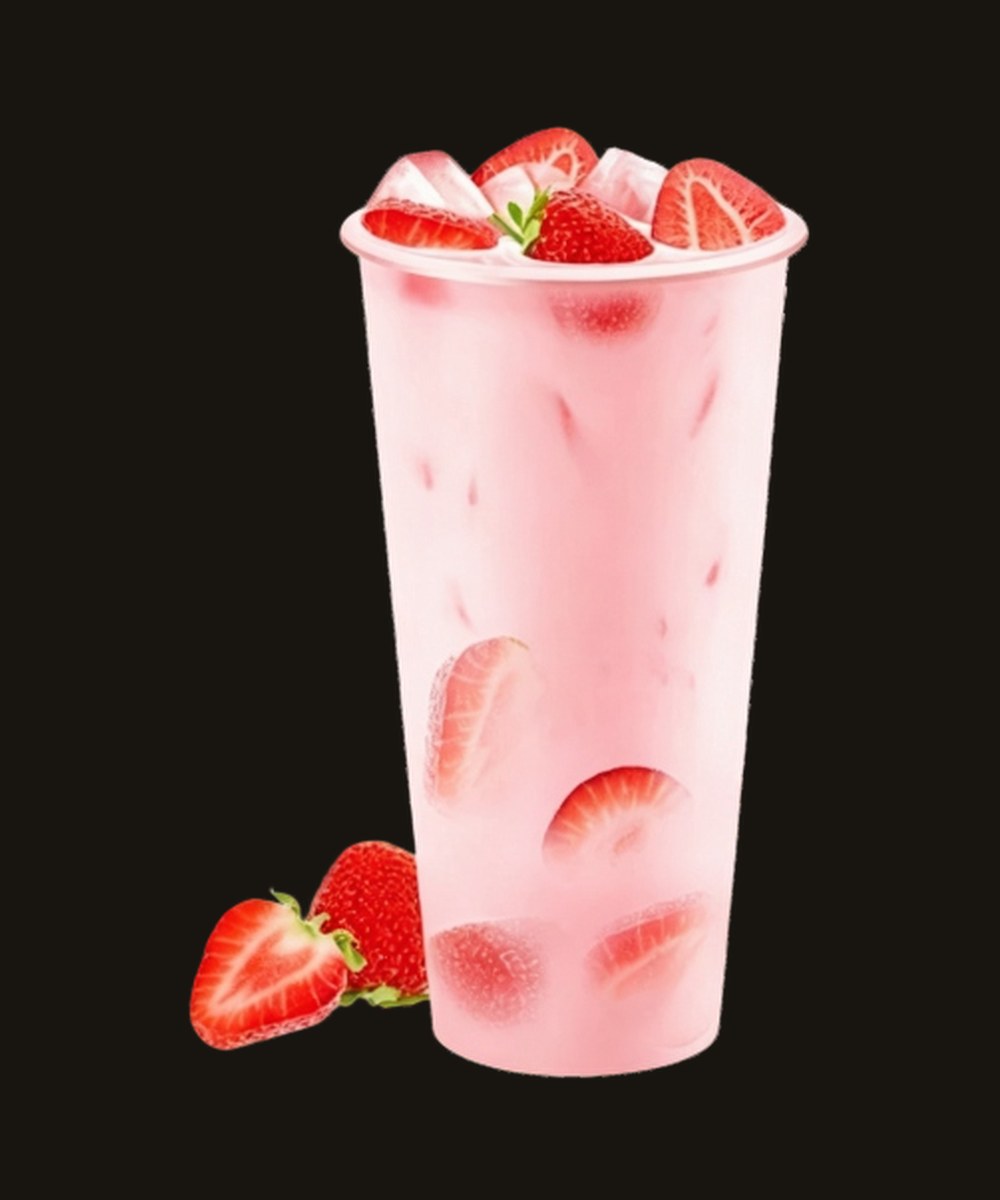 Strawberry milk tea with fresh strawberries