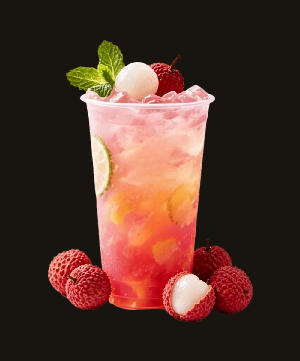 Lychee fruit tea with fresh lychee and mint